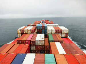 cargo ship with containers.